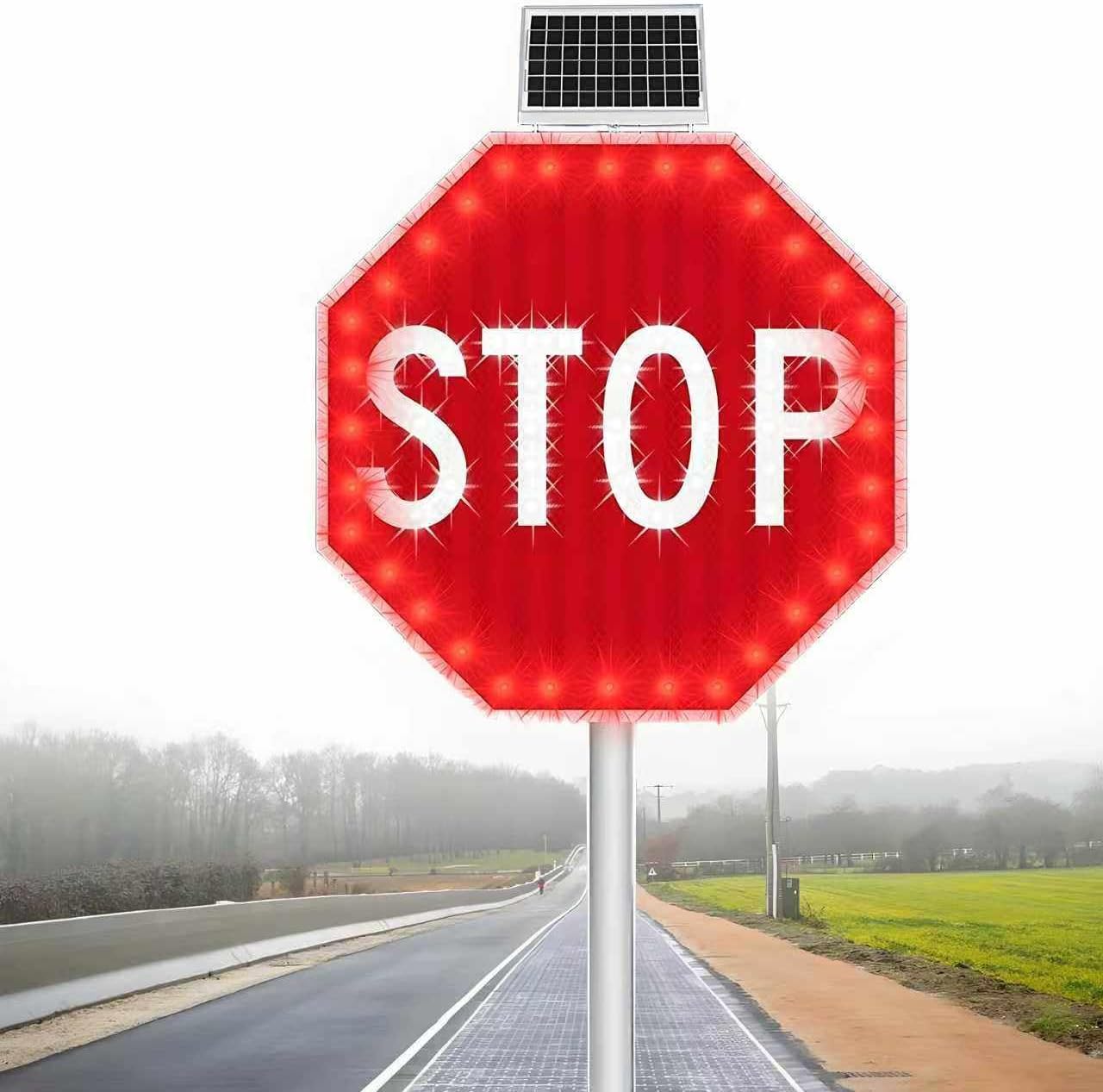 30 Inch Solar Powered LED Flashing Stop Sign - Octagonal Traffic Signal, Easy Install Reflective Design, Heavy Duty & Windproof for Road Safety