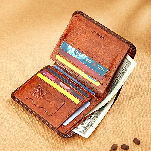 VANNANBA Trifold Wallet for Men RFID Blocking Leather Wallets,Large Capacity Wallet with Gift Box(Coffee)3