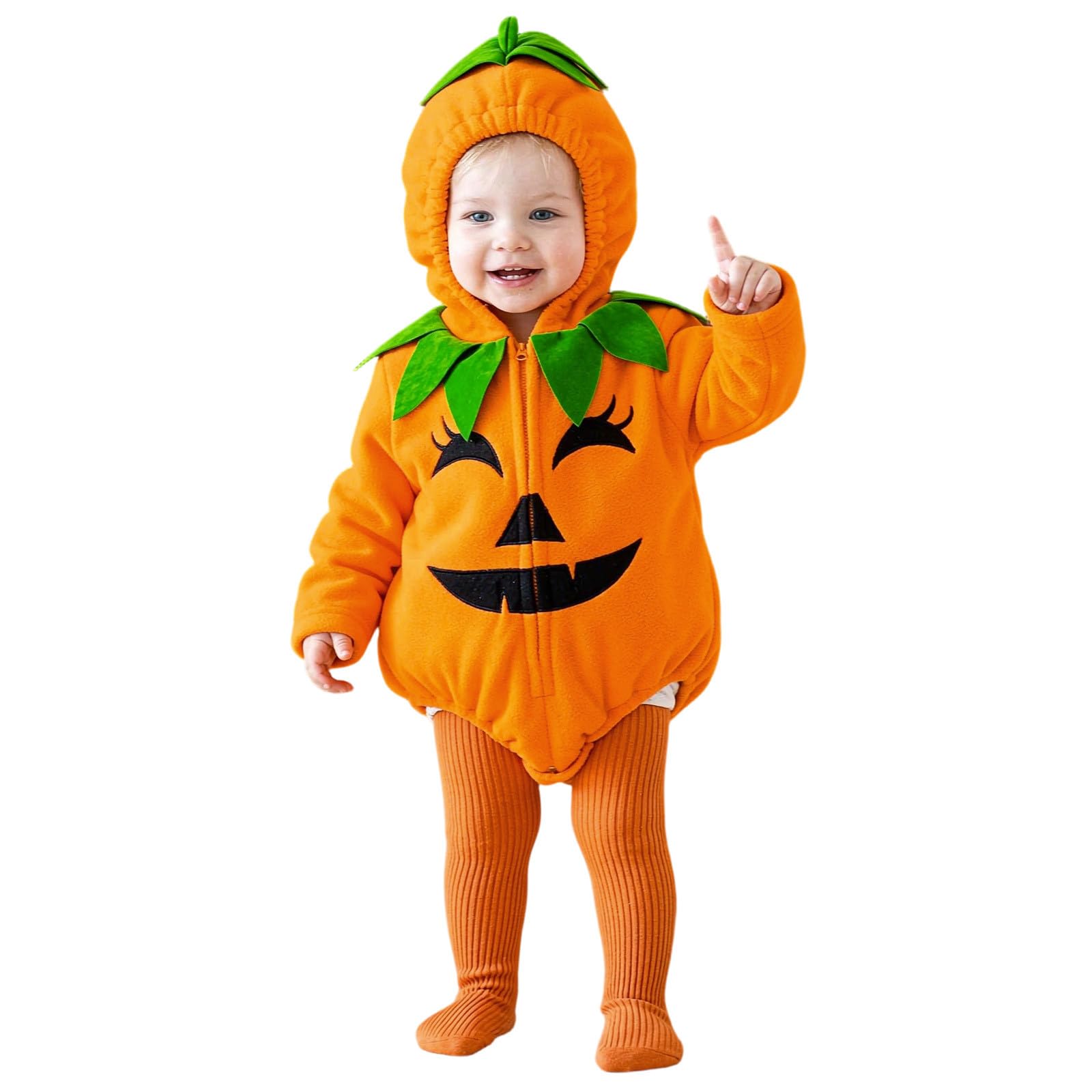 Baby Boys Girls Halloween Costume Toddler Baby Pumpkin Costume Cute Long Sleeve Bodysuit Hooded Romper Pumpkins Cosplay Infant Halloween Clothes Pumpkin Outfit 0-24 Months (Orange, 18-24 Months)