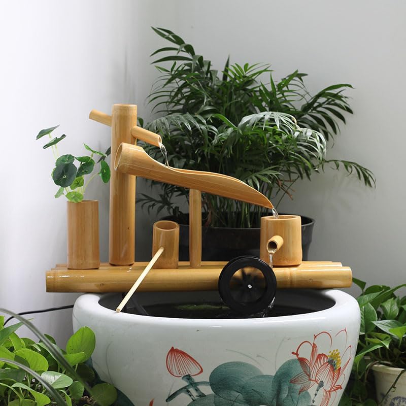 ソーラー噴水、竹製噴水装飾、屋内/屋外用禅ガーデン庭噴水、日本庭園の特徴、27.5インチ