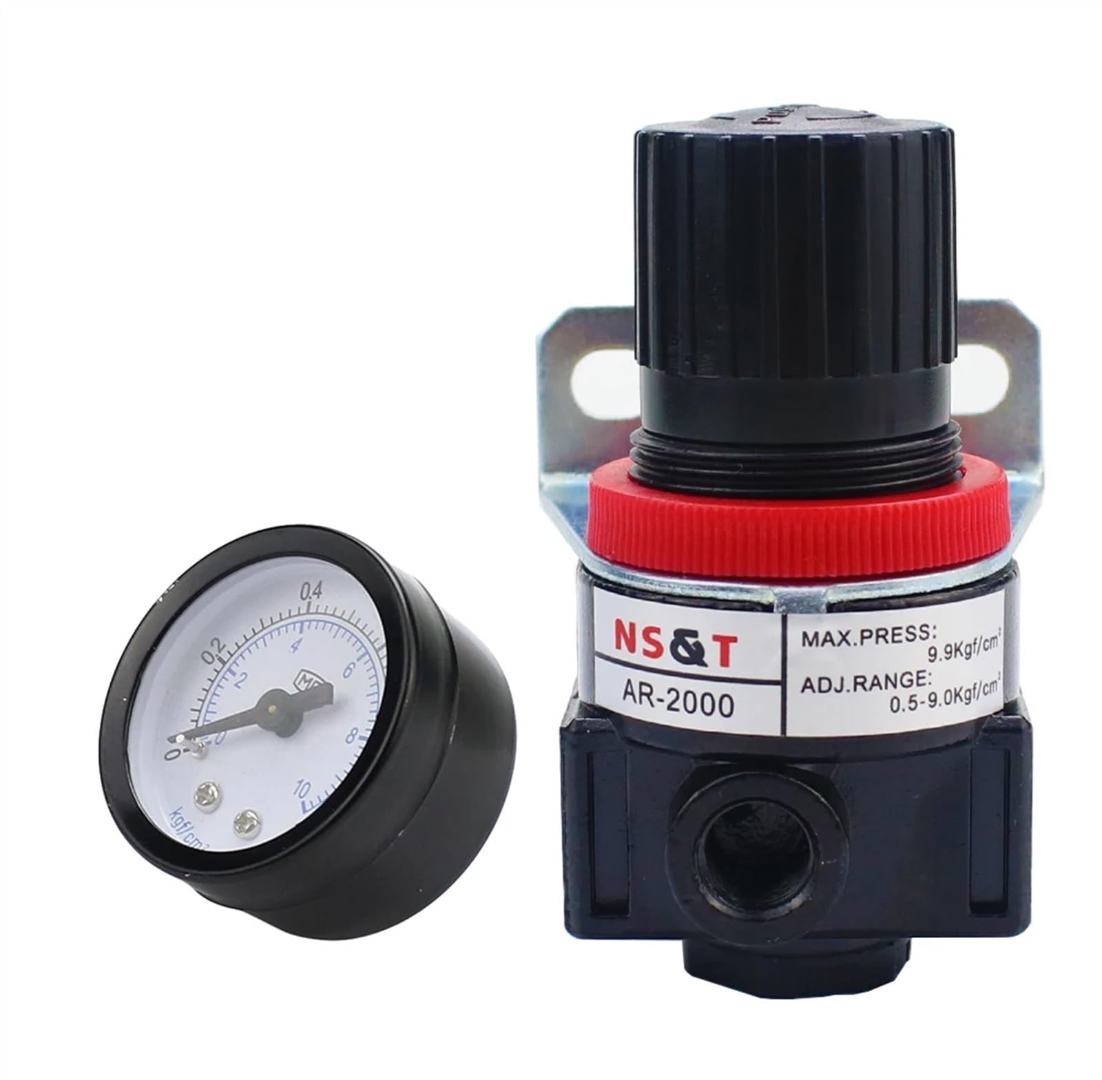 AR2000 - Regolatore di pressione dell'aria da 1/4 '' Compressore pompa di regolazione gas unità di trattamento con manometro regolabile (AR2000 4 mm-Fitting)