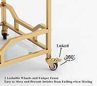 Vista 18 de Carrito de bar dorado con almacenamiento de botellas y copa de vino, carrito de bar con ruedas para interiores y exteriores, patio, carrito