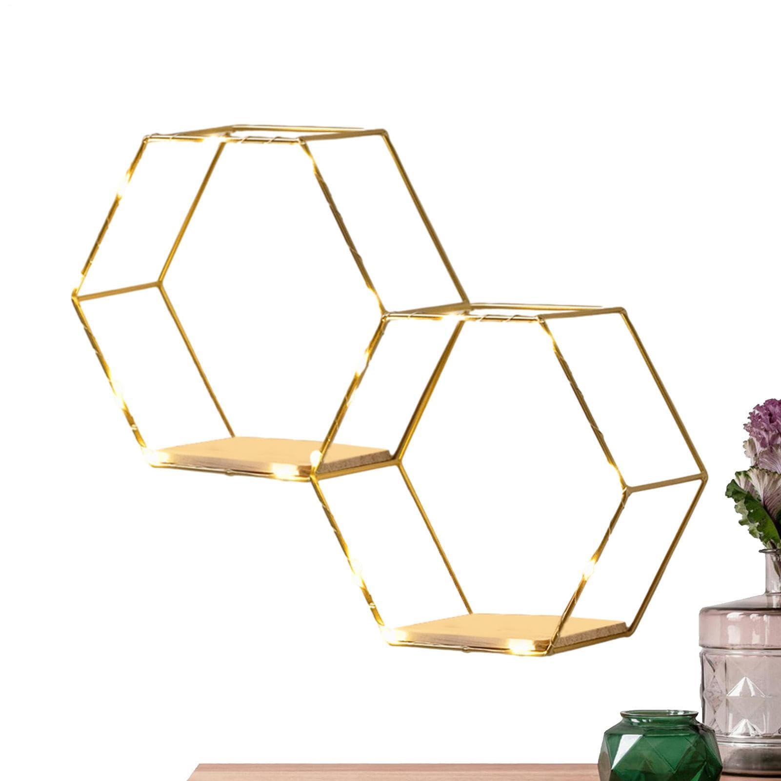 Étagères flottantes hexagonales avec lumières intégrées pour salon
