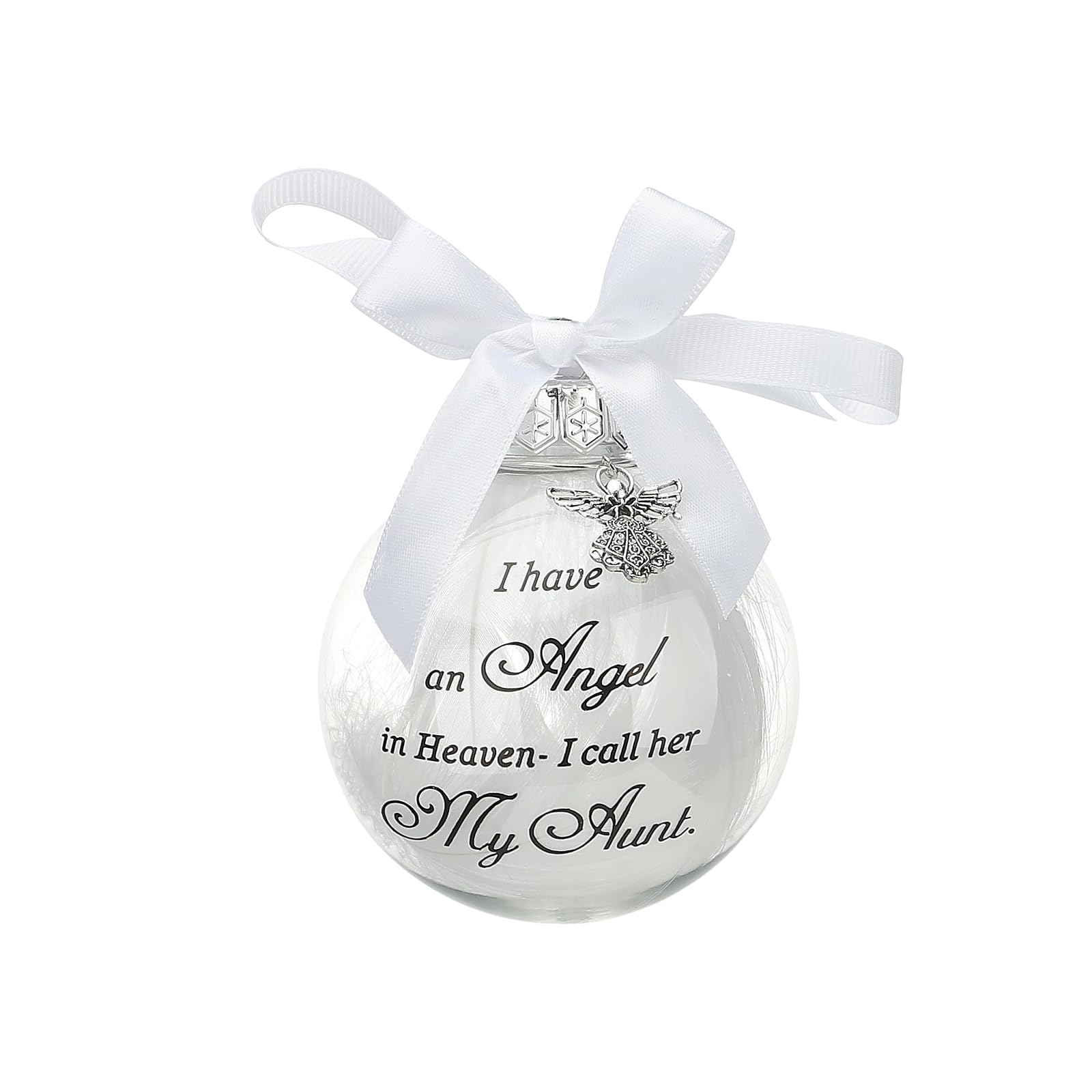 Christmas Memorial Baubles Ornaments Feather Ball “I Have an Angel in Heaven” With Small Angel Christmas Bauble Ornament, Mum Dad Hanging Decoration