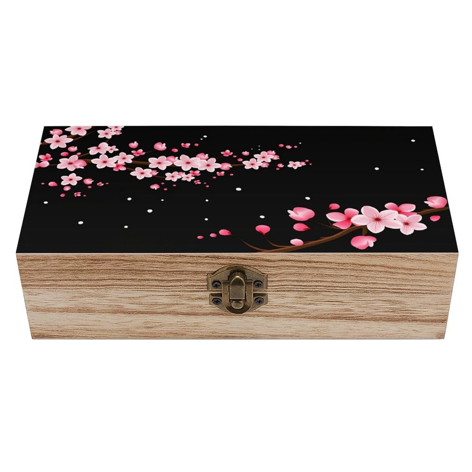 asbwuo Pink Cherry Blossom Vintage Wooden Keepsake Box