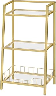 HOOBRO Gold Glass Shelf Stand, 3 Tier Standing Shelf Unit, Bathroom Organizer and Storage, Floor Storage Shelves Waterproof, for Bathroom, Laundry, Toilet, Tempered Glass, Gold EGD77CJ01