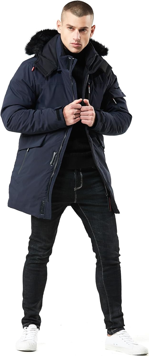 WEEN CHARM Men's Warm Parka Ski Jacket Water Resistant Puffer Jacket Long Winter Coat with Removable Faux Fur Hood - Image 7