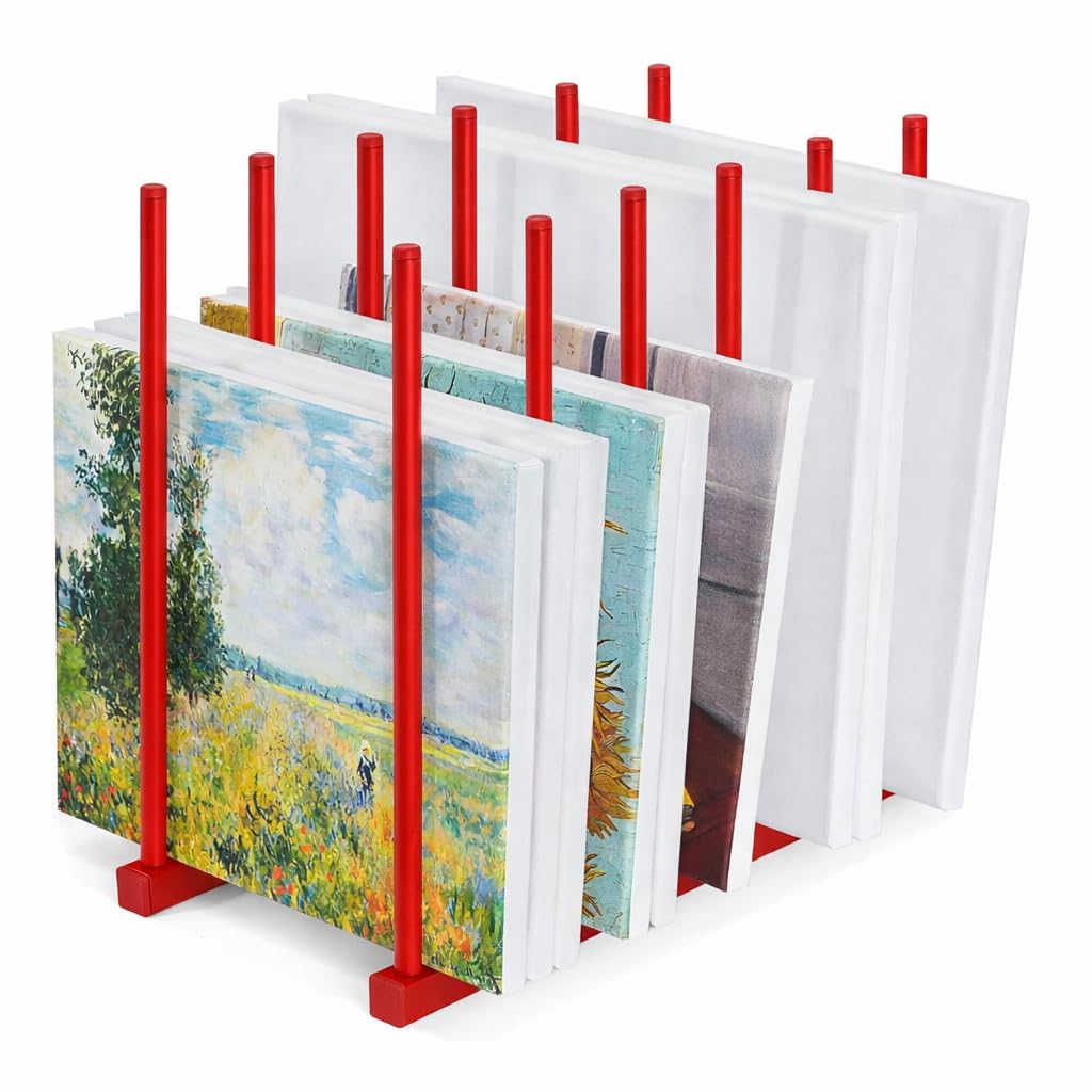 OGFC 57108 Art Storage Rack Painting Canvas , Metal Drawing Storage SHELF for Canvas Frame Organizing / Drawing Board (Red) STAND