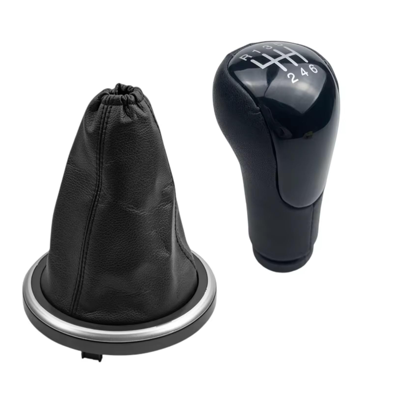 HILLAR Car Gear Stick Knob for Fiesta for Fusion for Transit for Connect 2002-2008 Leather Gear Shift Knob Shifter Gaiter Boot Cover Case(6 Speed Black Case)