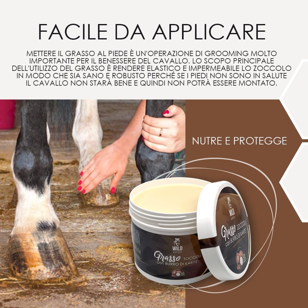 Wild Horses | Grasso per Zoccoli al Burro di Karitè, Rigenera, Isola e Protegge, Cura le Falangi Fragili, Secche o Screpolate, 500g, Made in Italy
