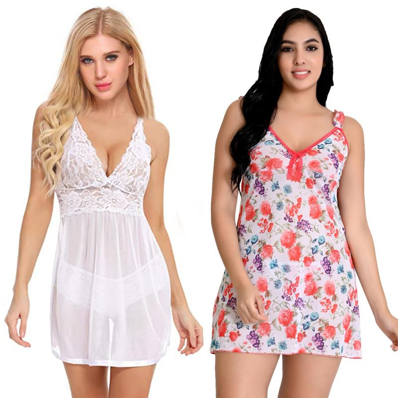 Image of Love Maker Soft Spandex Net Women Babydoll Honeymoon Nightwears Combo Small to 3XL