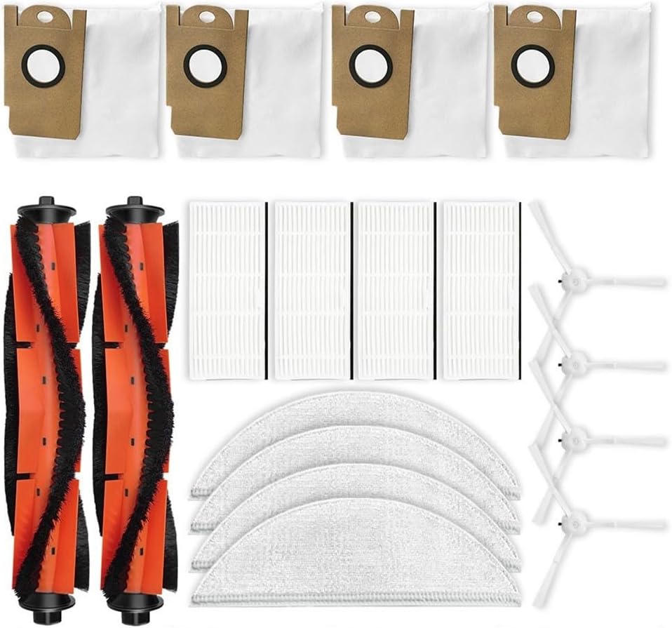 Replacement Dust Bags, Side Brushes, Filters & Mop Cloths for Lydsto R1, R1A, R1 Pro, and S1 Robot Vacuum Cleaner (4-Pack Each)