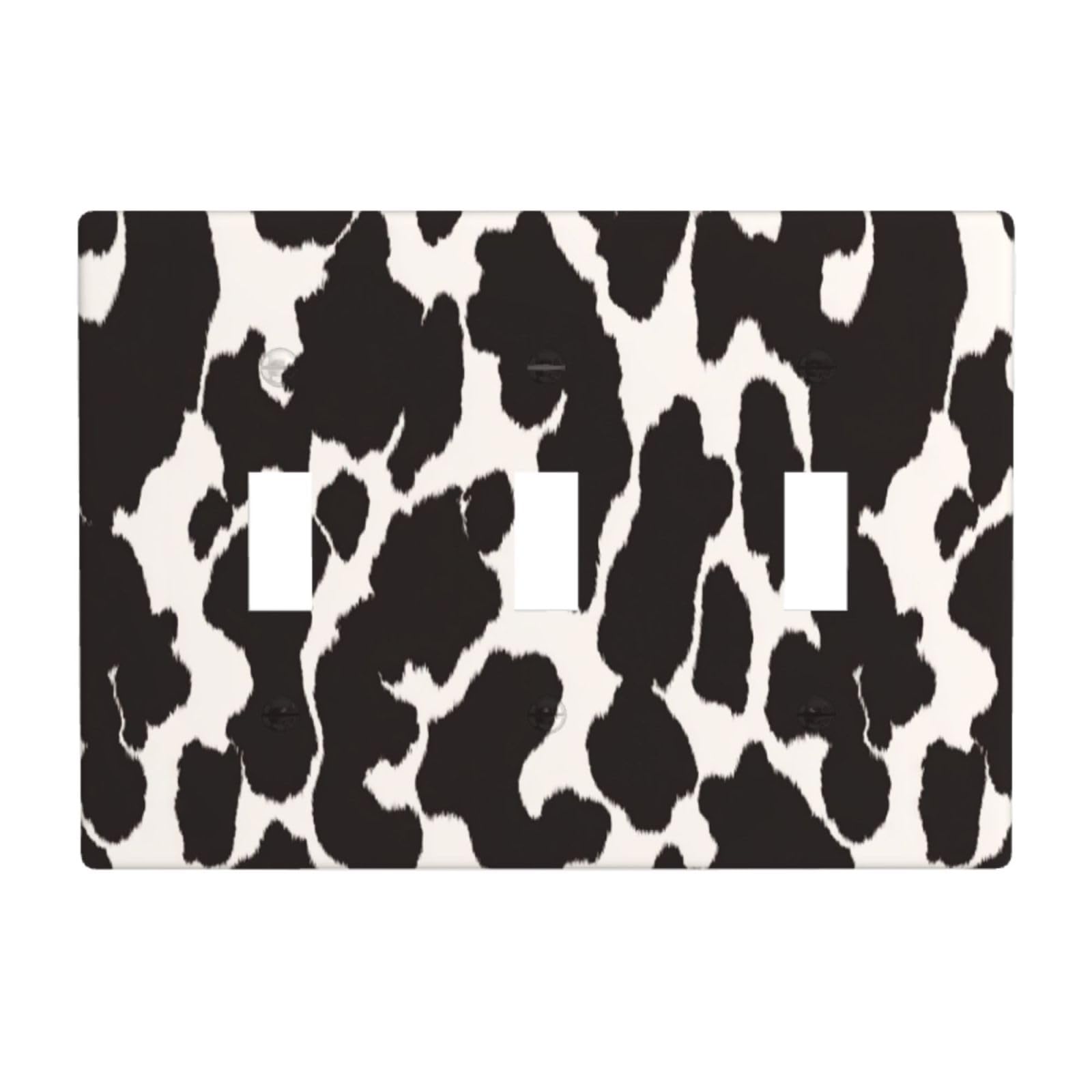 Cow Hide Style Light Switch Covers 3 Gang Triple Toggle Wall Plate Switchplate Electrical Faceplate for Bathroom Kitchen Bedroom Decor