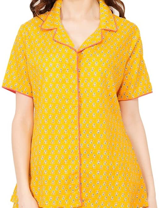 Image of Safeera Cotton Floral Printed 2 Piece Night Suit Top & Pajama Set for Women & Girls