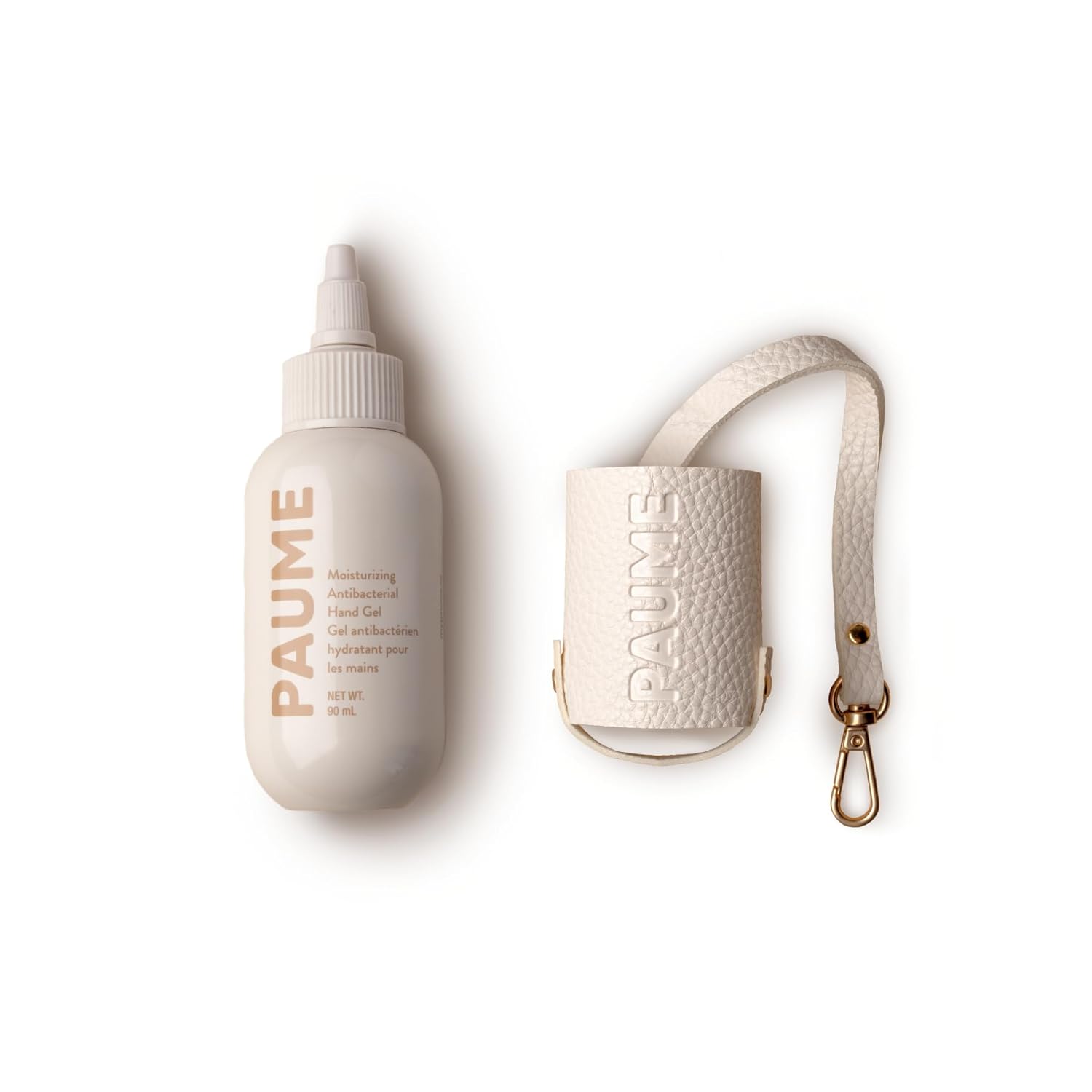 PAUME Sanitize On The Go Duo, 3 oz Moisturizing Antibacterial Hand Gel and Voyager Vegan-Leather Pouch, Refillable, Travel Essentials Set, Moisturizing, No Artificial Fragrances