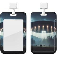 Sliding ID Badge Holder Hard Plastic Badge Holders UFO Landing ID Card Holder Vertical Badge Reel with Clear Window Card Protector Cover Name Tag Holder for Office