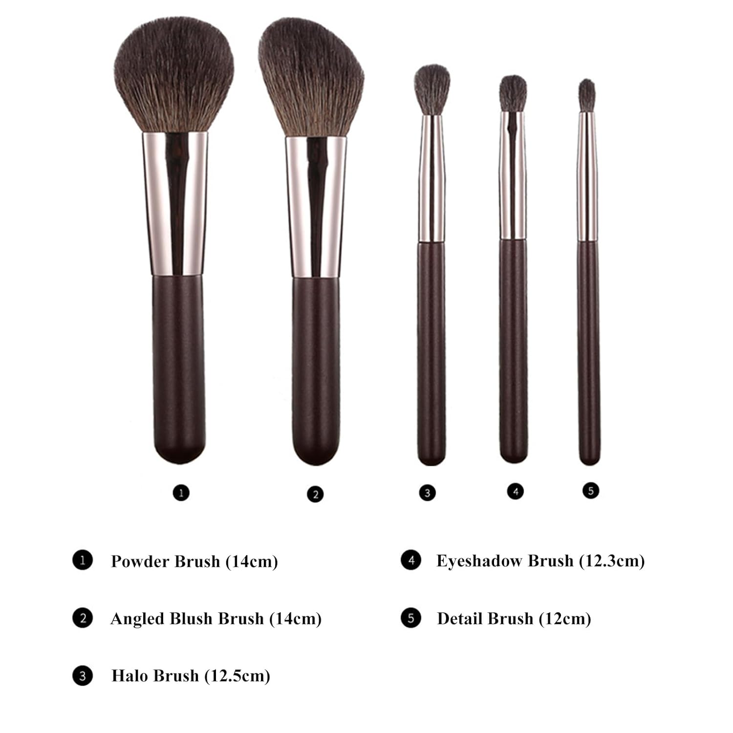 Travel Makeup Brushes Set w/Pouch, Portable 5PCS Professional Premium Goat Hair Cosmetic Brushes Kit for Powder Blush Concealers Contouring Highlighting - Image 2