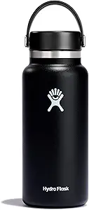 Hydro Flask Water Bottle - Insulated Stainless Steel - Wide Mouth Flex Lid, Non Spill, Leakproof and Refillable in 32 Oz Black