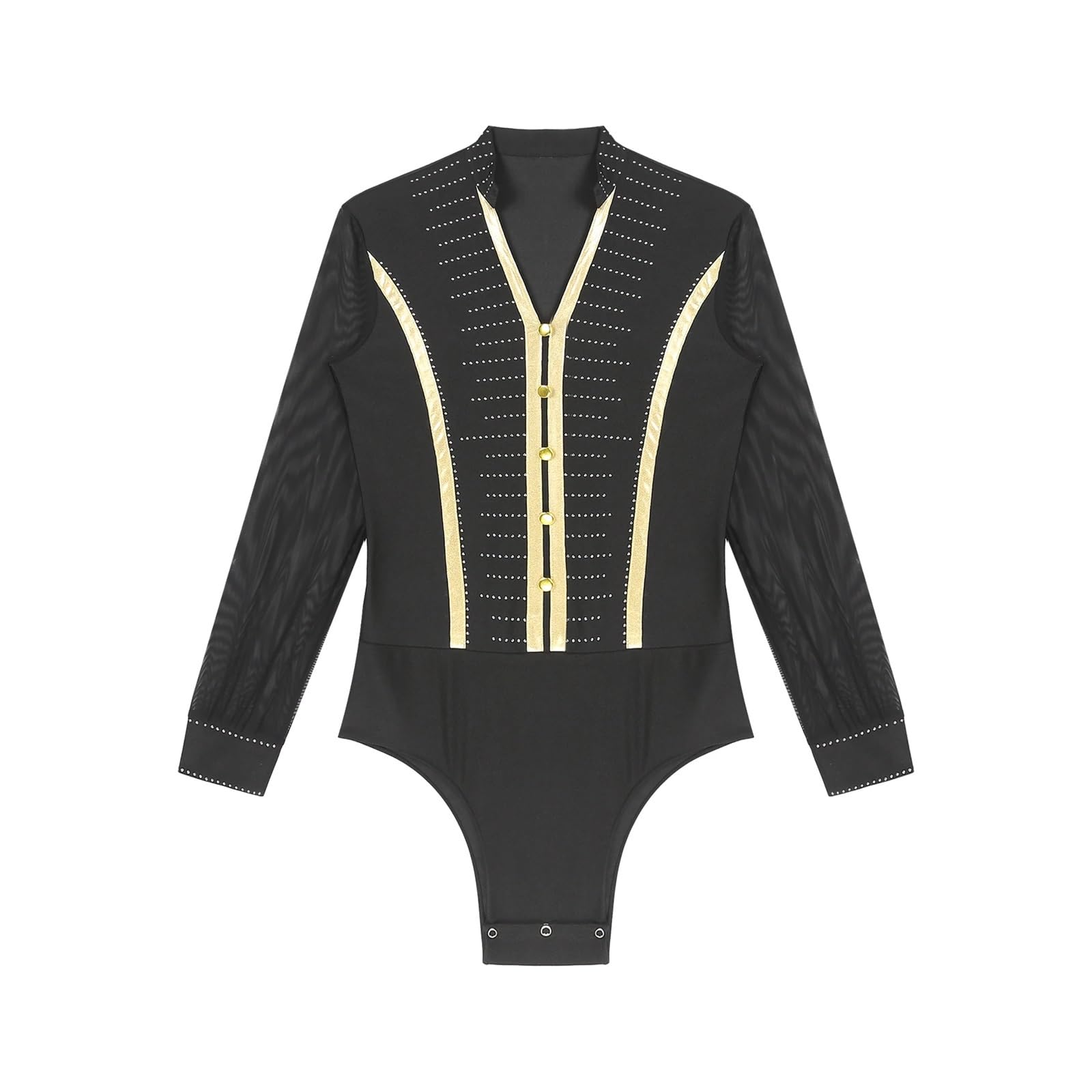 Hombre Camisa De Danza Camisa de baile latino con diamantes de imitación for hombre, mono, trajes de baile de salón, cha cha rumba, mono de manga larga, ropa de práctica latina(Black,M)