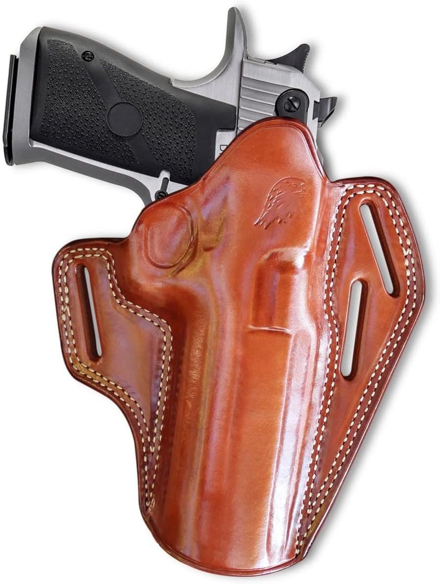 OWB Leather Pancake Holster Open Top for Desert Eagle, Fits All CALIBERS with 6'' Barrel, Right Hand Draw, Black Color #1089#