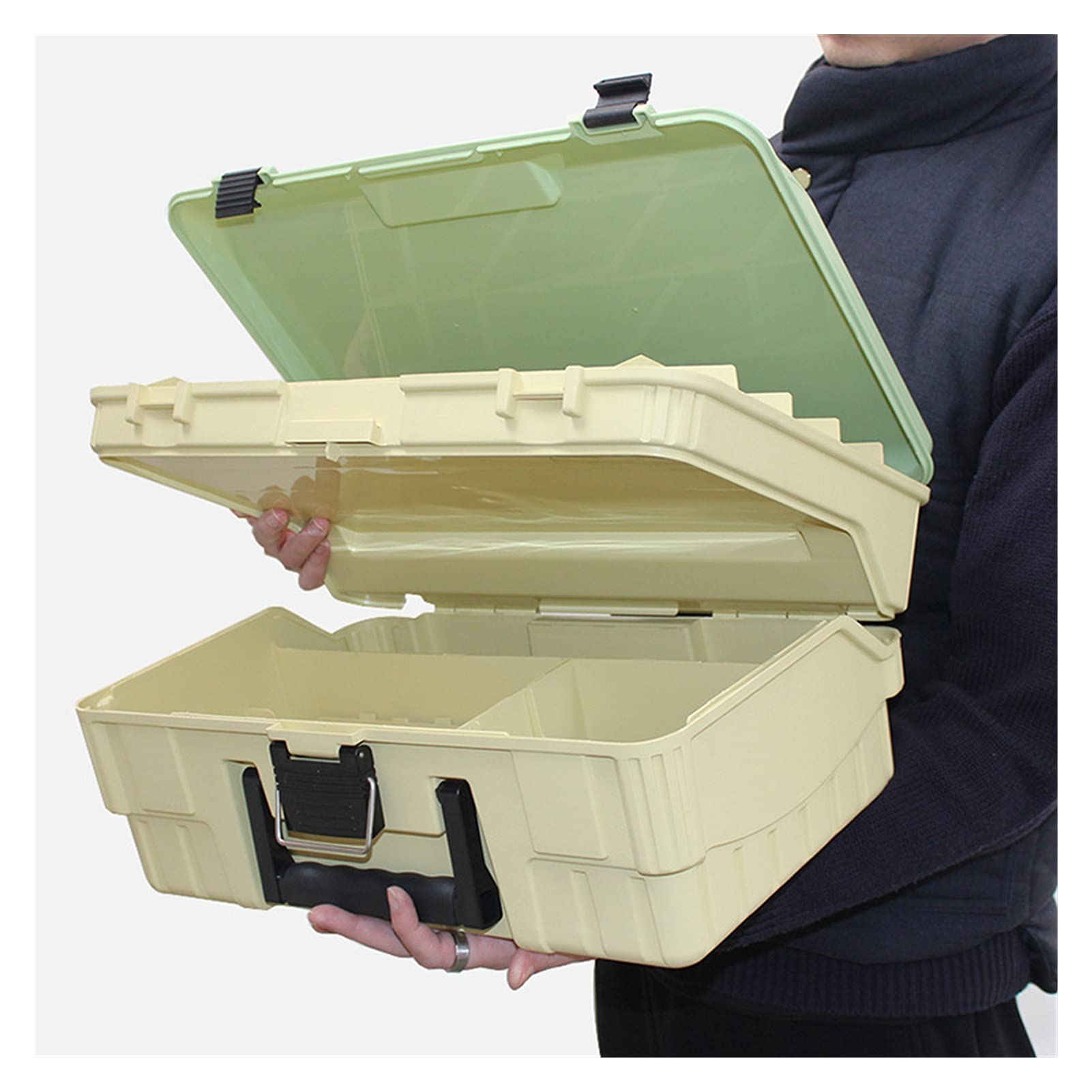 Angelzubehör Angelgerät Kasten Doppel-Decker Subköder-Box Tragbare Köder Angelgeräte Aufbewahrungsbox Angeln Tackle Box Kleinteilebox