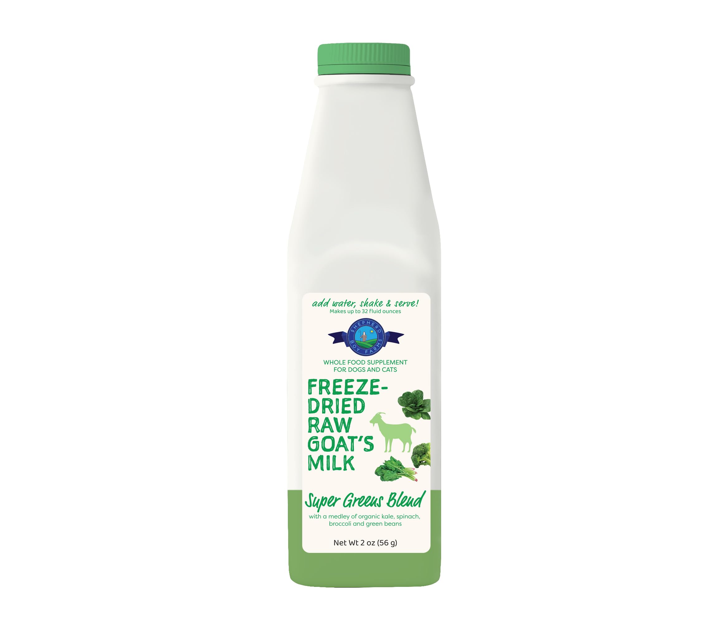 Freeze Dried Raw Goats Milk with Probiotics for Dogs & Cats (Super Greens), Organic USA Veggies & Fruits, High Protein, Digestible Goat Milk Powder, Food Toppers - Makes 32 FL OZ