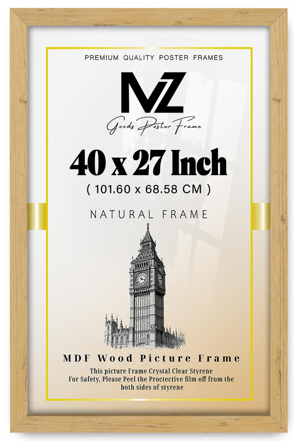 MZ GOODS | MDF Picture Frame (101.60 x 68.58 CM) 1016 x 685.8 mm for Sketch Art, Watercolor Paintings & Home Interiors, MDF Build, Easy Wall Mounting Hooks [ Pine ]