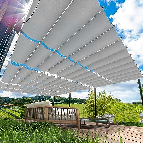 AwnPro 3' x 8' Light Grey Retractable Wave Awning Cover, Replacement Pergola Awning, Slipline Retractable Shade Sail for Outdoor Gardens, Patios, Decks and Gazebos