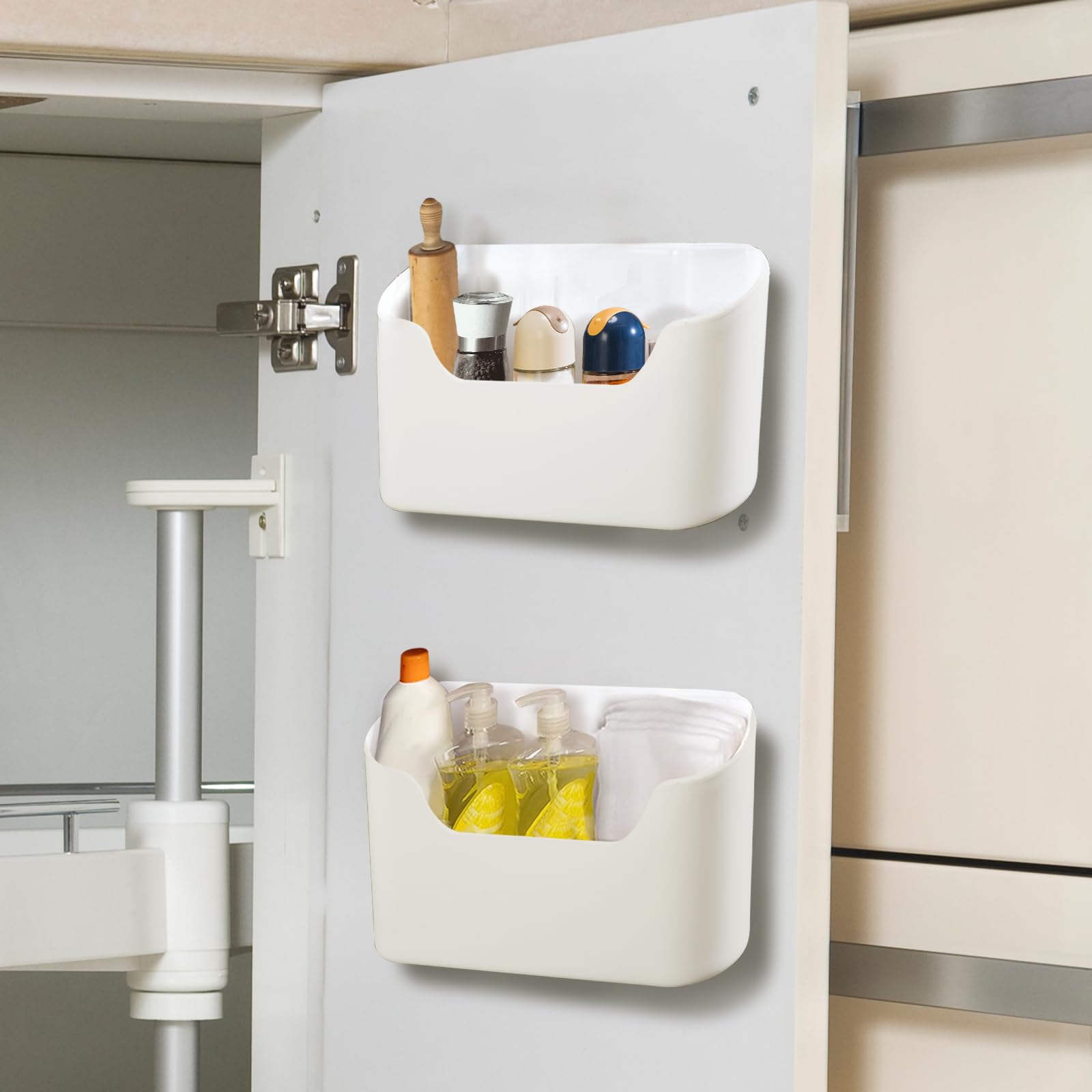 Youyijia 2 Pcs Wall-Mounted Storage Box - Self-Adhesive Cabinet Door Organizer for Kitchen, Bathroom, Fridge, and Office