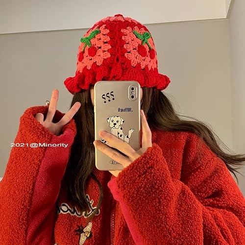 Cherry Bucket Hat Cute Crochet Fisherman Hats For Women Preppy Hat Handmade Summer Sun Hat Fot Girls Beach Holiday (Green) #TOP2