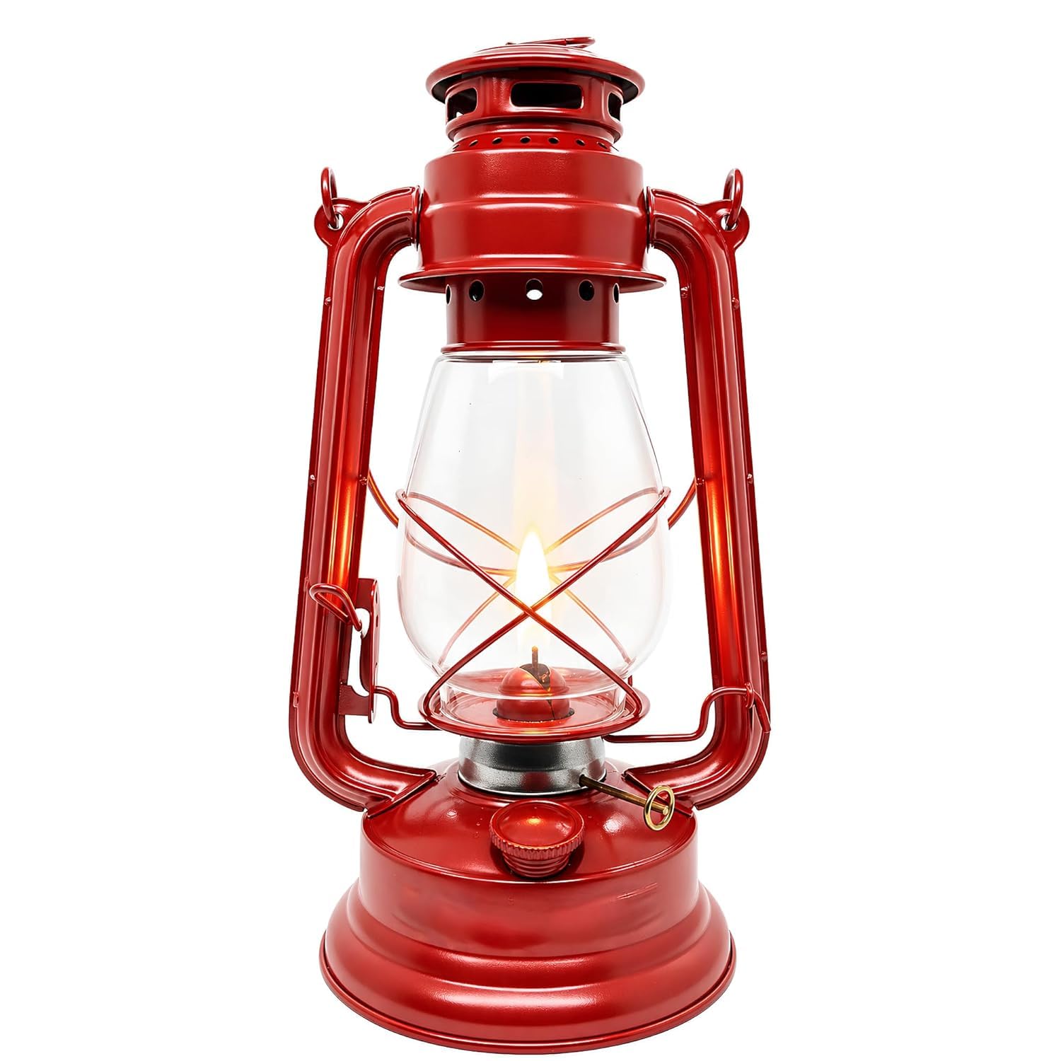 Vintage Hurricane Lantern, Metal Glass Kerosene Lamp, Traditional Hanging Decorative Light for Home, Outdoor Camping Lalten (Red)-image-15