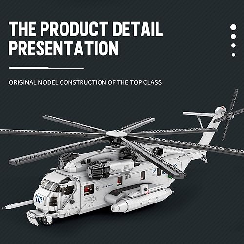 Miniatura 7 de MISINI 33037 CH-53E Super Stallion - Juego de bloques de construcción de helicópteros de transporte, 2192 piezas de modelos de avión, juguetes