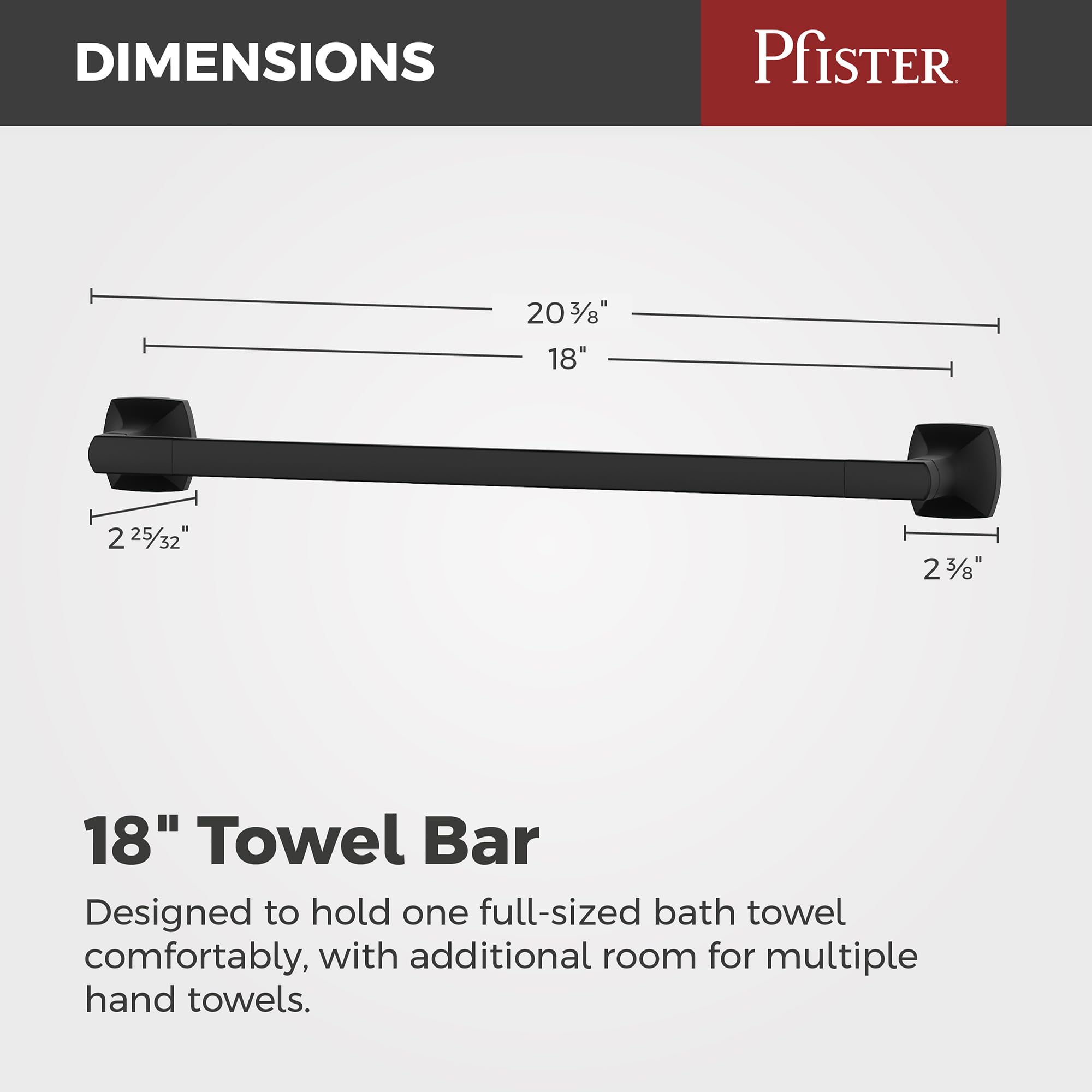 Pfister Vaneri 18-Inch Wall-Mounted Screw-In Bath Towel Bar for Bathroom in Matte Black Finish BTBVRI1B - Image 3