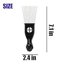 Vista 2 de Peine afro Pick para cabello rizado con púa de metal, peine de dientes anchos para rizos (estilo A)