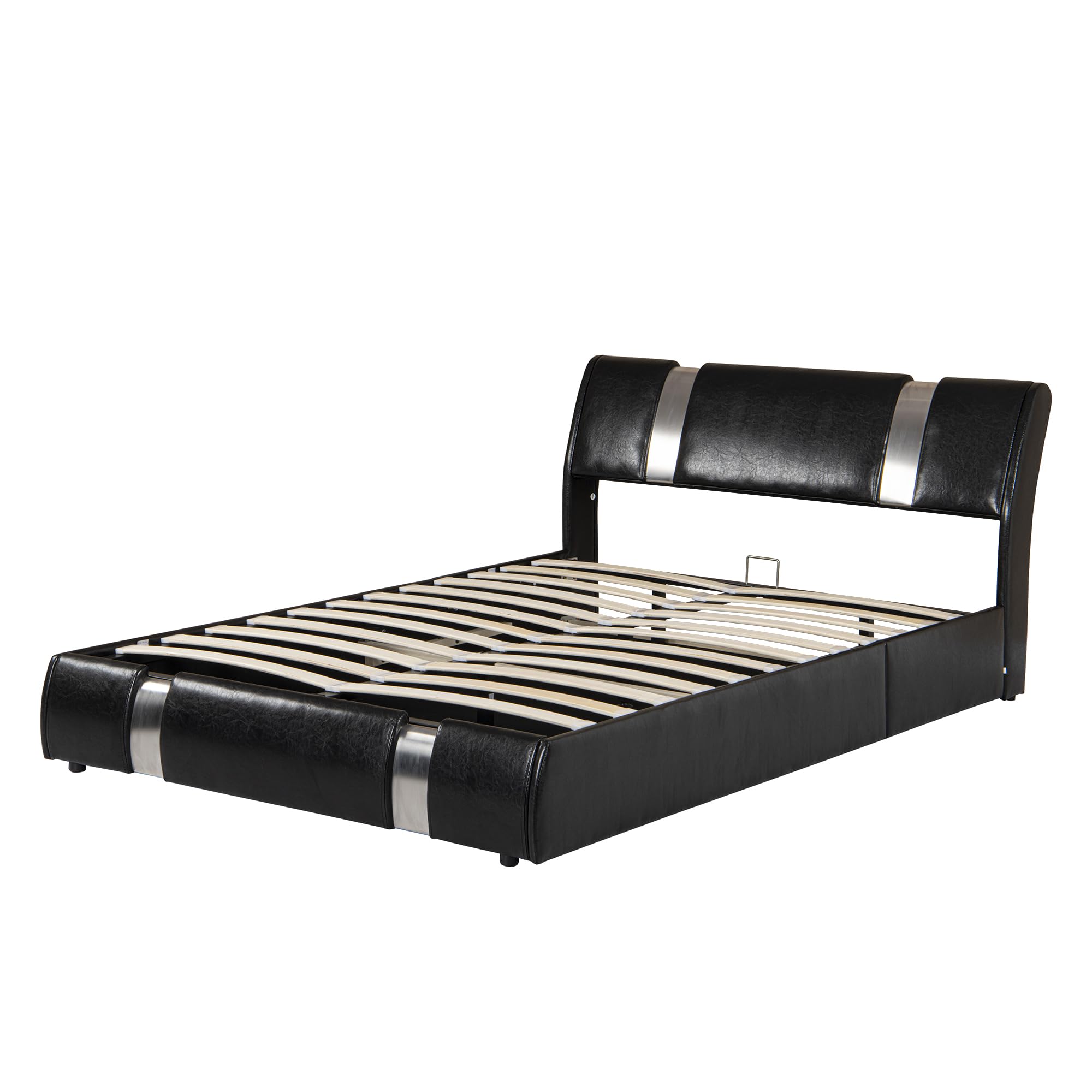 (box 1 of 2) HUAHOME Queen Size Upholstered Platform Hydraulic Bed Frame with Lift-Up Storage - Noise-Free, Easy Assembly, Ideal for Kids, Teens, and Adults, Black