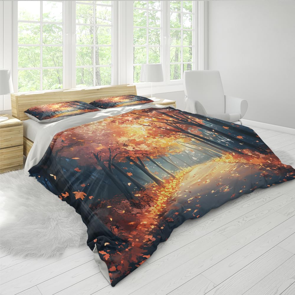 Fall Maple Forest Trails komplet pościeli 3-częściowy, poszewka na kołdrę z miękkiej mikrofibry z zamkiem błyskawicznym, 155 x 220 cm