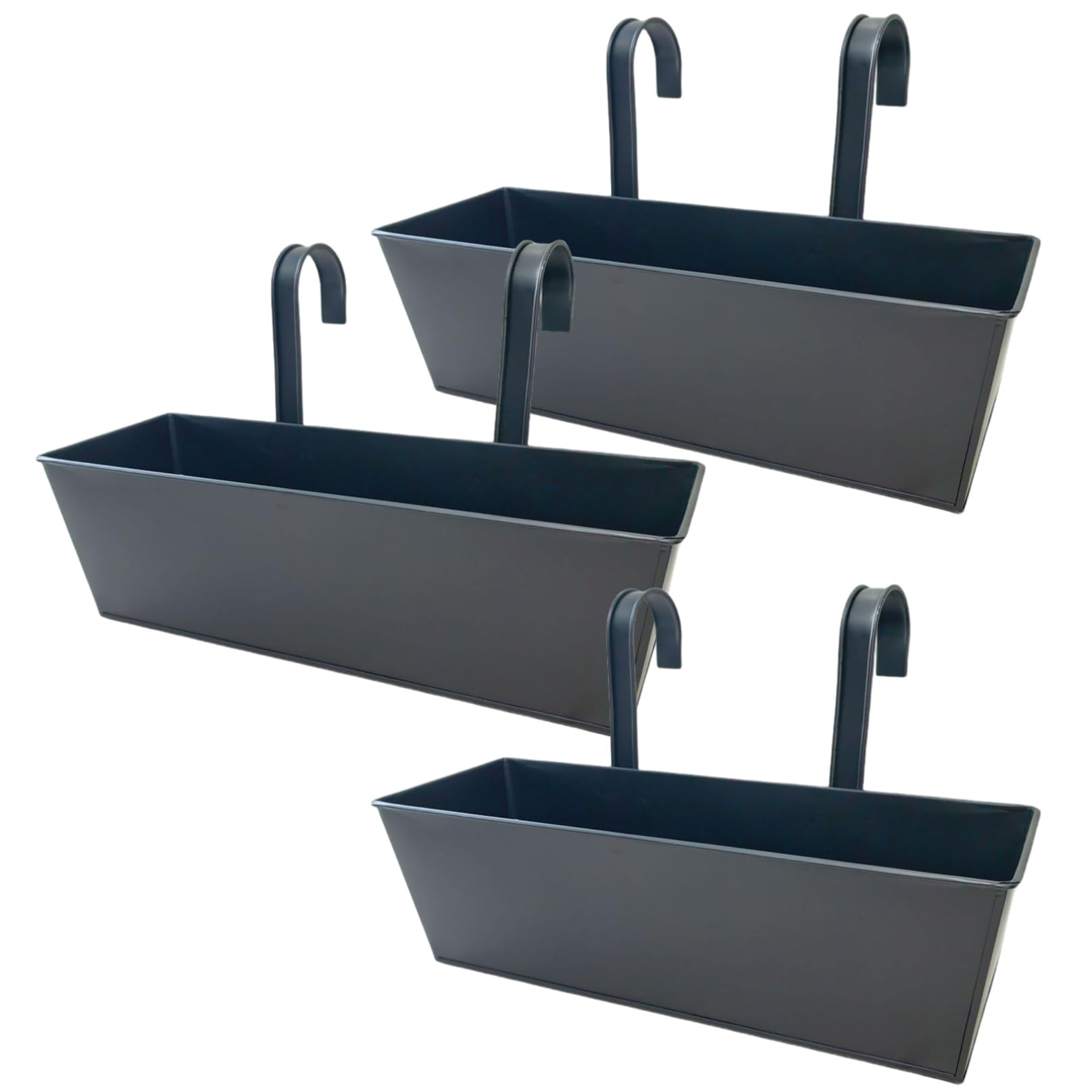 Bemonew Deck Rail Planter Railing Planter Box, 3 Pack Metal Hanging for Deck Railing with Drainage Holes & Dual Hooks, Outdoor Balcony Flower Boxes for Railings