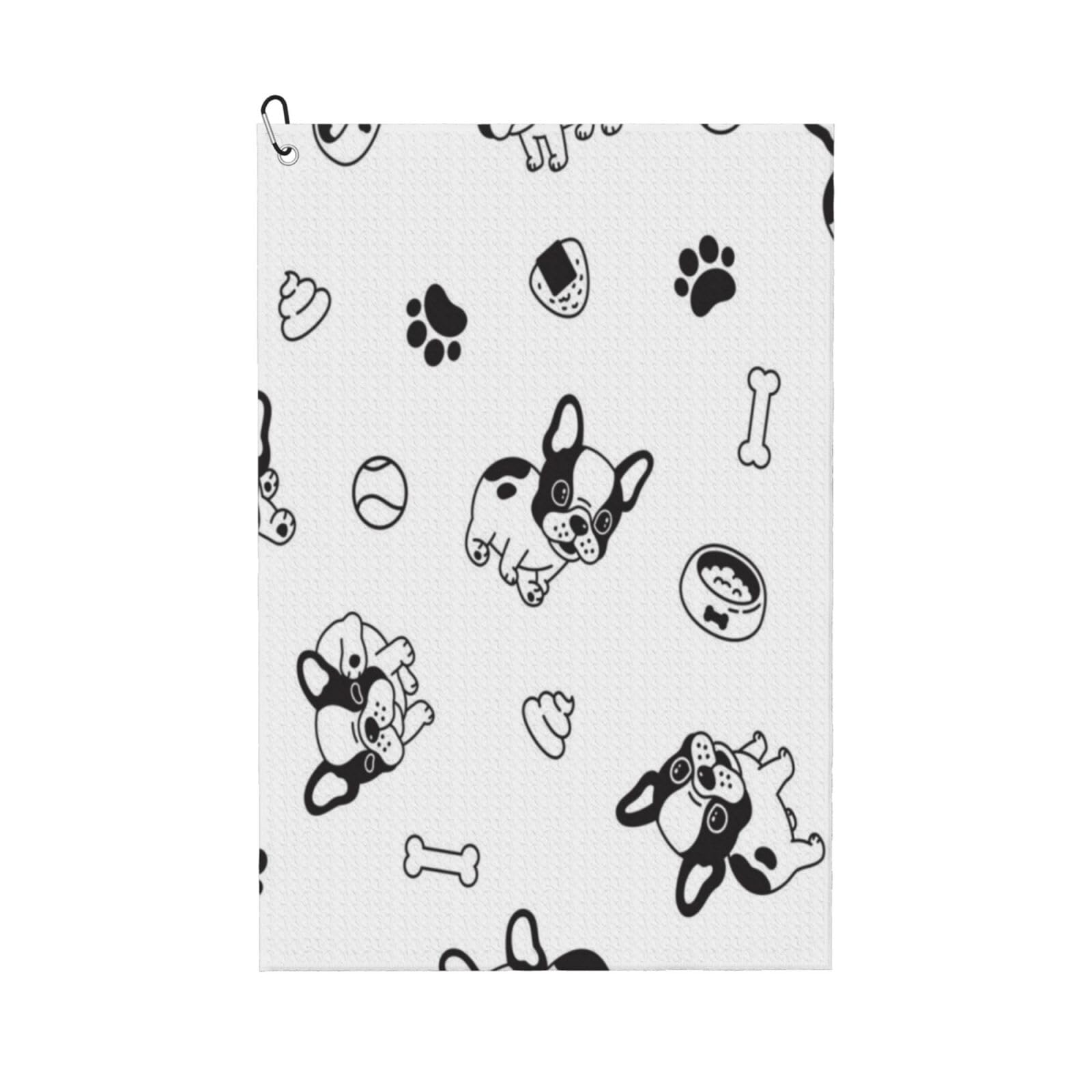 Hnnkloy Dog Pattern Boston Terrier, 16x24 in Portable Waffle Golf Towels with Carabiner Clip for Golf Bag