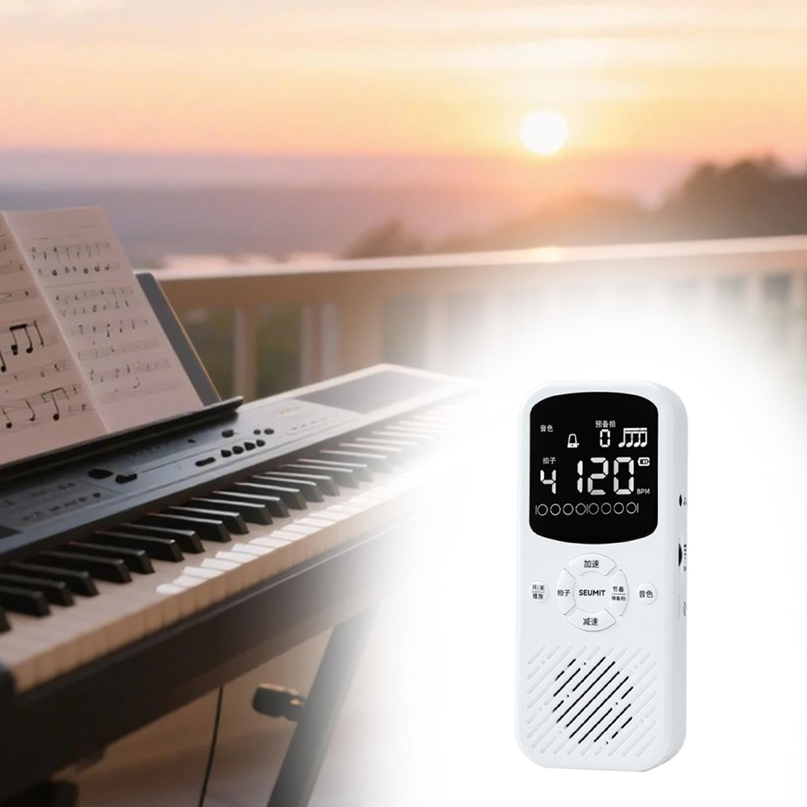 Metronomo Elettronico Digitale Portatile con Display Retroilluminato, Volume Regolabile, Suoni Elettronici E Meccanici, Connessione di Tipo C, Consigl, Bianco