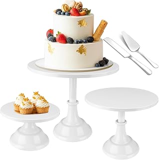 5 PCS White Cake Stand, White Dessert Table Display Set with Cake Pedestal Stand and Cake Cutter Pie Spatula, Cupcake&Cake Stands for Party, Wedding, Birthday, Baby Shower, Anniversary (Metal)