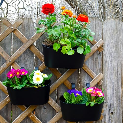 Kibaga KIBA-FLOWERPOTS-BLACK_23-107 Beautiful Hanging Flower Pots For Outside Railing Or Fence - Stylish Set Of 3 Outdoor Planters For Any Balcony, Porch Or Deck - Window Planter Boxes Are Perfect To Grow Fresh Herbs & Flowers At Home thumb #6