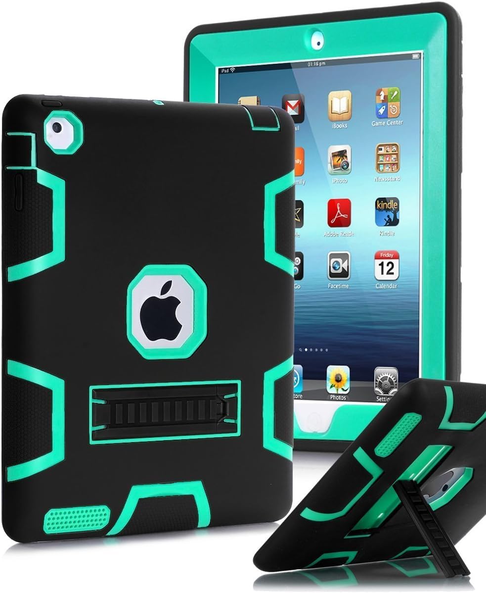 ibeacos Case Compatible with Ipad 4 Anti-Skid Three Layers of Protection Case for Men Women (Black Green)
