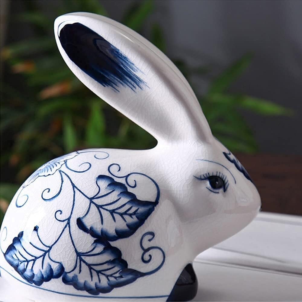 Figurki biurowe Ceramiczne posągi królika Niebieska i biała porcelana Figurki Chinoiserie Akcesoria do dekoracji wnętrz (B)