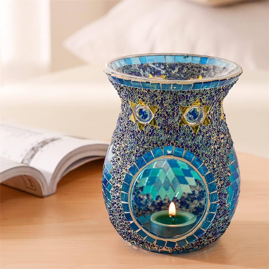 Aromatherapy Candle Holder Stained Glass Essential Oil Burner Retro Table Aroma Lamp Home Table Decoration (Color : E, Size : 10.5 * 5.5 * 14.2cm) (D 10.5 * 5.5 * 14.2cm)