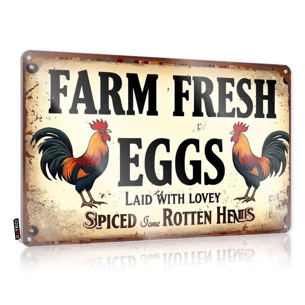 Tinplate Sign Room Rules Tin Rust-proof & Man Cave Decor Vintage - Farm Fresh Eggs Laid With Love For Western Horseshoe Wall | Little Play\