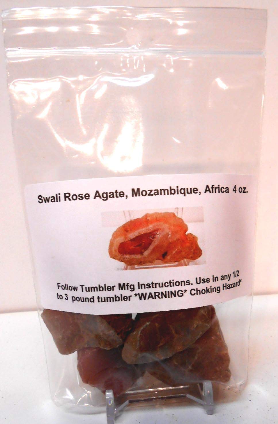Rock Tumbler Gem Refill Kit - Swali Rose (Swazi) Agate Rough, Mozambique,Africa, 4 oz