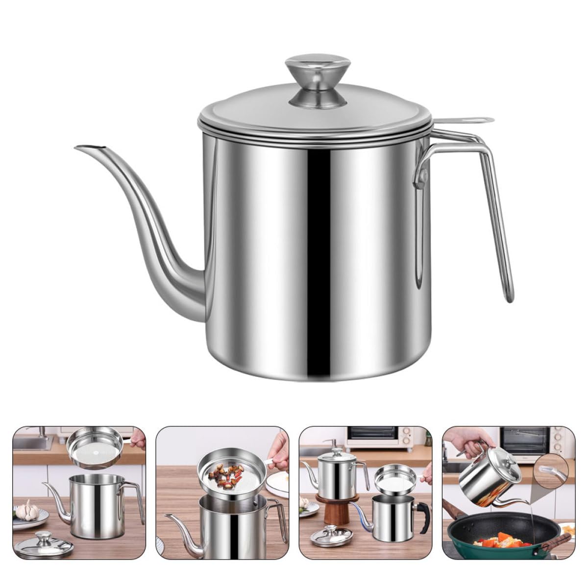BESPORTBLE Contenitore per Condimenti in Acciaio 18L con Filtro Integrato Erogatore Multifunzione per Oli e Condimenti Design Compatto e Manico Ergonomico per Uso Quotidiano in Cucina