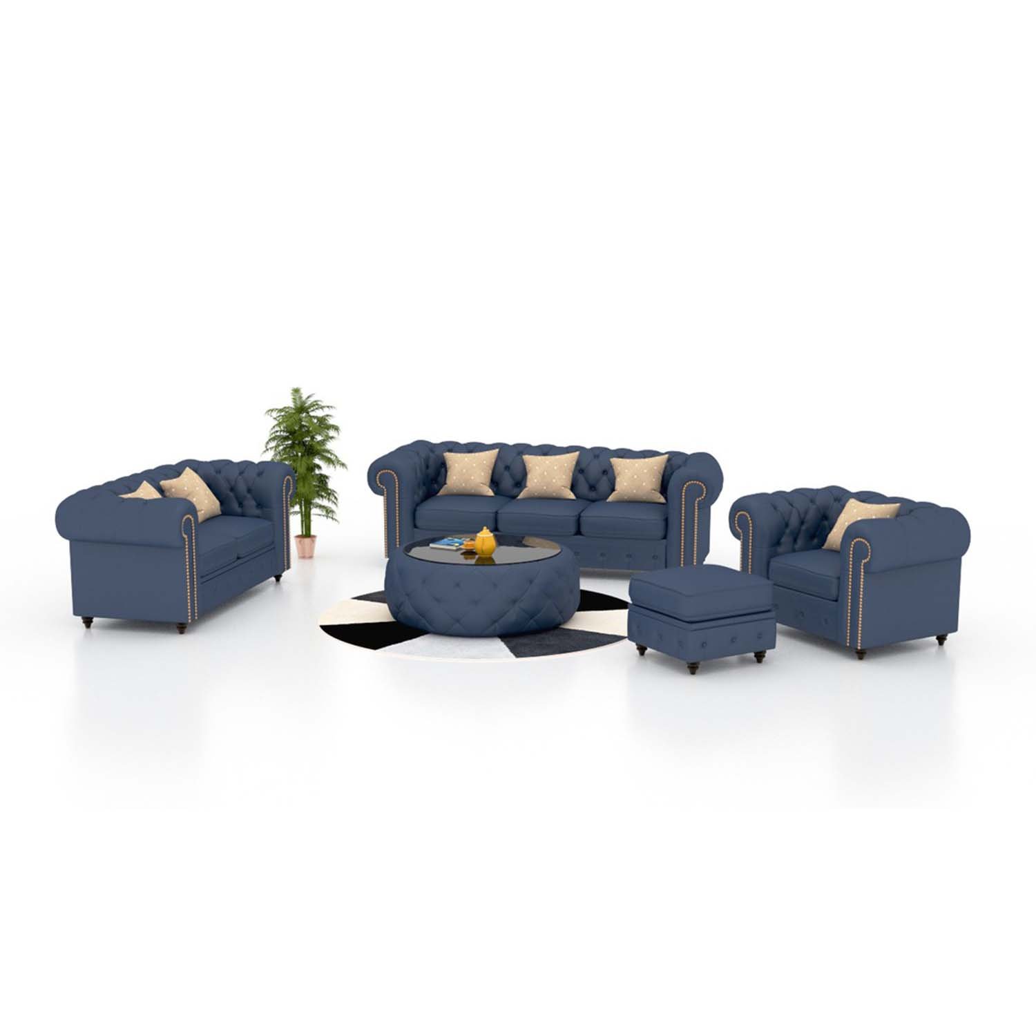 FUNTERIOR 3+2+1 Magnificent Leatherette Sofa Set Royal Blue-image-15