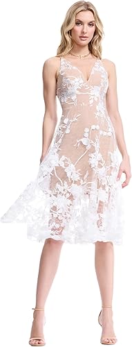 Dress the Population Vestido midi para mujer Audrey, con escote profundo