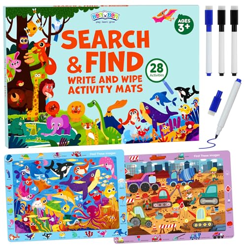 Image of BenBen Preschool Learning Activities, 28 Pages, Search and Find Books, Travel Game for Road Trip, Kindergarten Educational Toys, Birthday Gift for Kids Toddlers Ages 3 4 5 6